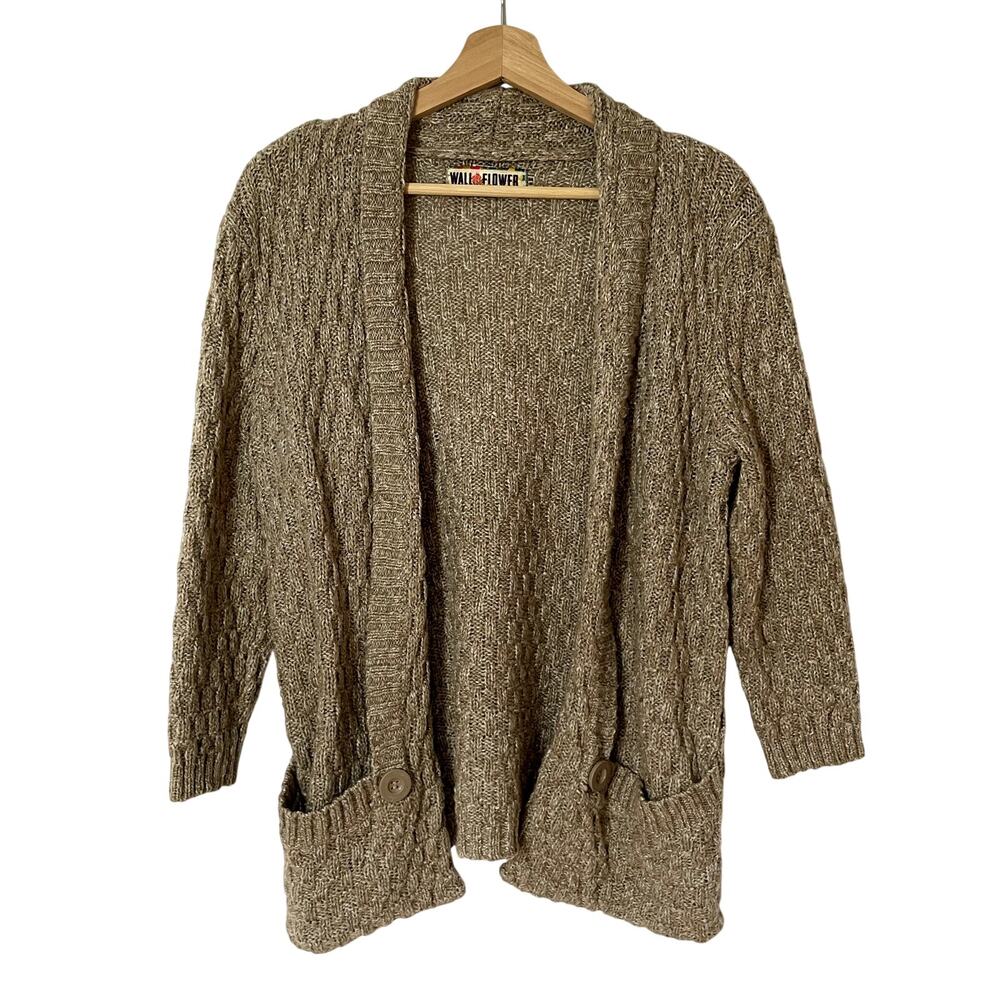 Wallflower vintage collection women's tan large knit cardigan pockets casual‎